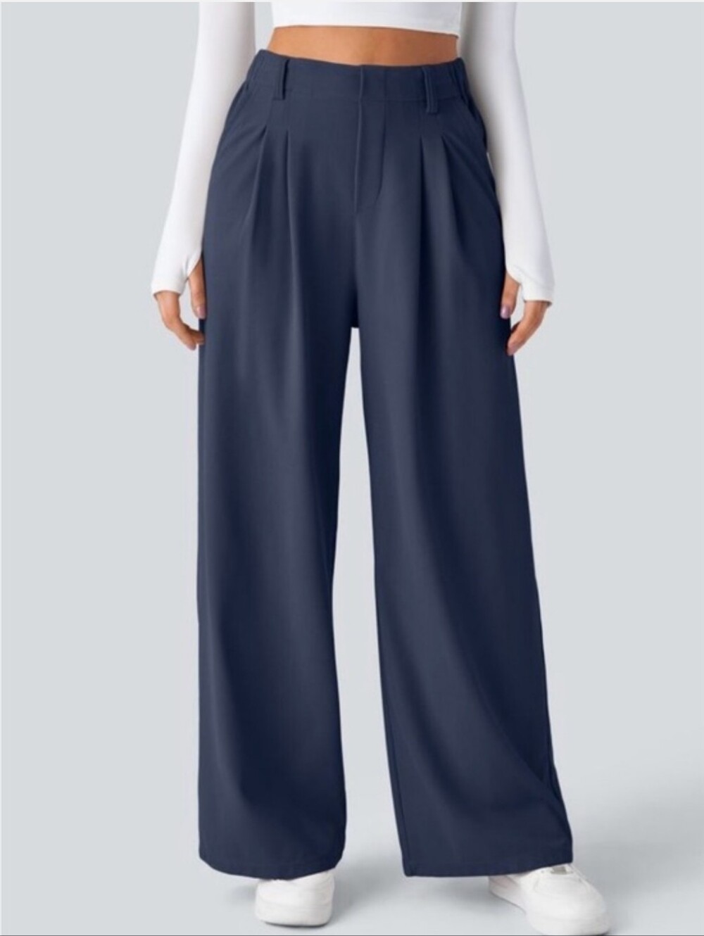 Halara High Waisted Pocket Wide Leg Flowy Solid Palazzo Casual Linen-Feel Pants